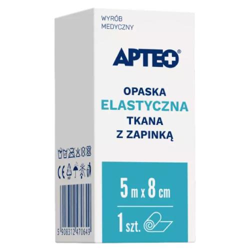 Miniaturka artykułu - APTEO Opaska elastyczna tkana z zapinką 5 m x 8 cm, 1 sztuka