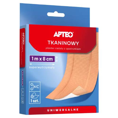 Miniaturka artykułu - APTEO Plaster tkaninowy cielisty z opatrunkiem 1 m x 8 cm, 1 sztuka USZKODZONY KARTON