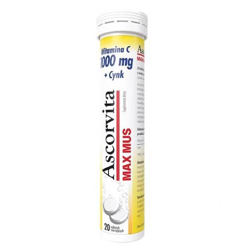 Miniaturka artykułu - Ascorvita Max Mus Witamina C 1000 mg + Cynk, 20 tabletek musujących