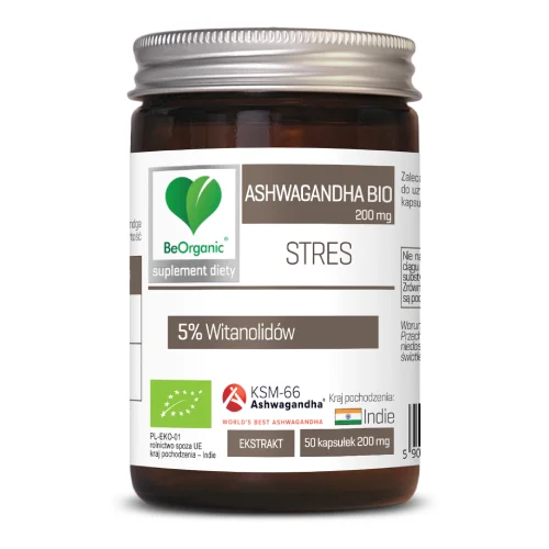 Miniaturka artykułu - BeOrganic Ashwagandha BIO KSM-66, 50 kaps.
