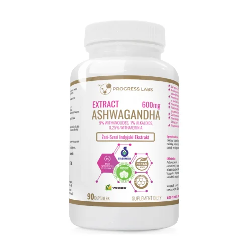 Miniaturka artykułu - Progress Labs Ashwagandha 600 mg Ekstrakt, 90 kaps.