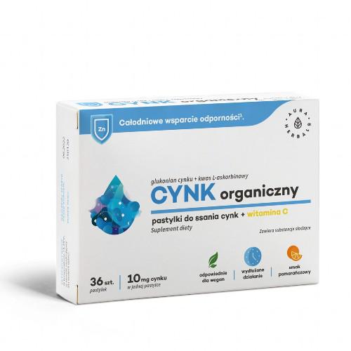 Miniaturka artykułu - AURA HERBALS Cynk organiczny + witamina C, 36 pastylek 