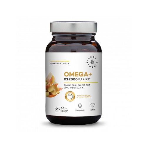 Miniaturka artykułu - Omega + Witamina D3 2000 IU + K2 Aura Herbals, 60kaps.