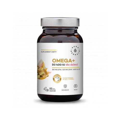 Miniaturka artykułu - Omega + Witamina D3 400 IU dla dzieci Aura Herbals, 60kaps. twist-off