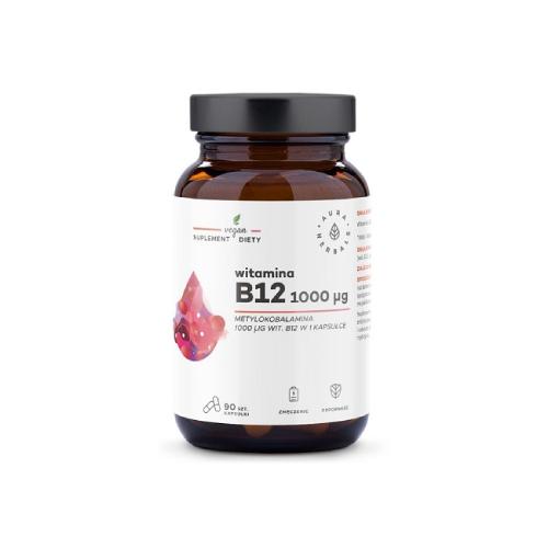Miniaturka artykułu - AURA HERBALS Witamina B12 1000 &micro;g Metylokobalamina, 90 kapsułek	