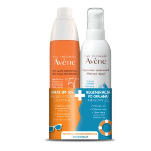 Miniaturka artykułu - AVENE SUN Zestaw Spray SPF50+, 200ml + Kremowy żel regeneracja po opalaniu, 200ml
