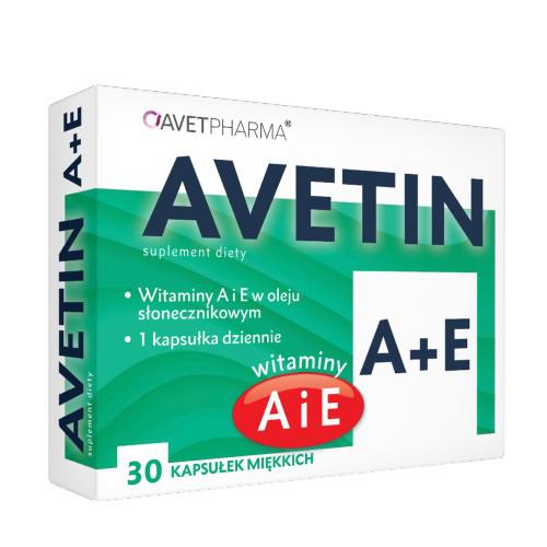 Miniaturka artykułu - AVETIN Witamina A + E, 30 kapsułek Avet Pharma