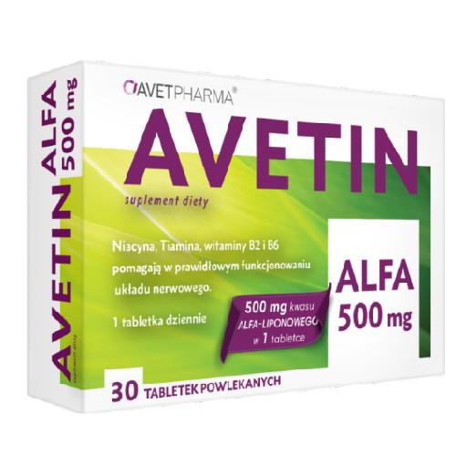 Miniaturka artykułu - AVETIN ALFA 500 mg, 30 tabletek powlekanych