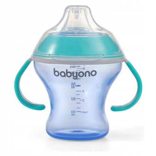Miniaturka artykułu - BABYONO Kubek niekapek miękki ustnik 1456/01 niebieski, 180ml