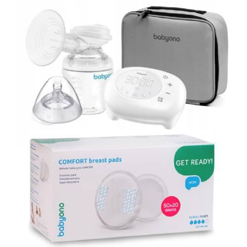 Miniaturka artykułu - BABYONO 970 Laktator elektryczny COMPACT, 1szt. + Wkładki laktacyjne COMFORT, 70szt.