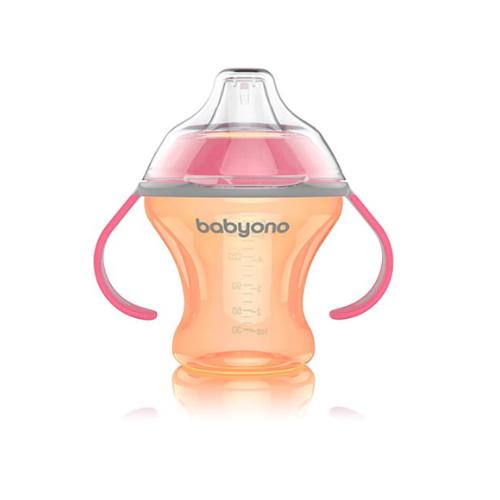 BABYONO Kubek niekapek miękki ustnik 1456 pomarańczowo-r&oacute;żowy - 180 ml