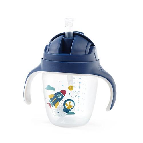 Miniaturka artykułu - BABYONO Kubek niekapek z obciążoną słomką Rakieta 1464/02, 6m+