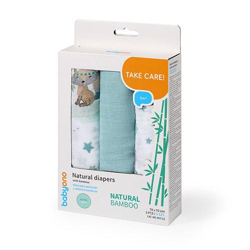 Miniaturka artykułu - BabyOno NATURAL BAMBOO Naturalne pieluszki z wł&oacute;kien bambusa, 3szt. 397/12