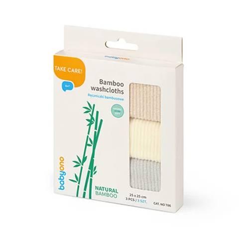 Miniaturka artykułu - BABYONO Natural Bamboo Ręczniki bambusowe r&oacute;ż-ż&oacute;łty-szary, 3szt.
