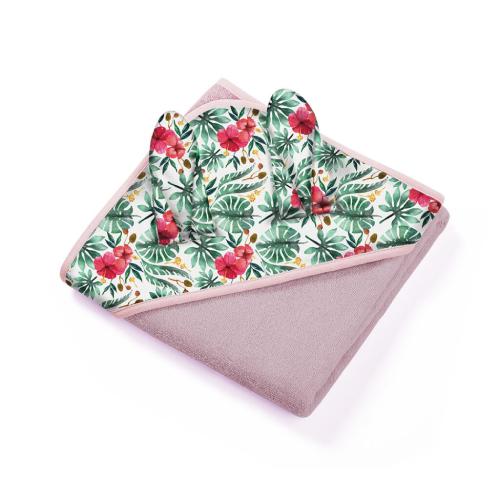 Miniaturka artykułu - BABYONO Okrycie kąpielowe frotte z uszkami BUNNY EARS pink 100x100 (939), 0 m+
