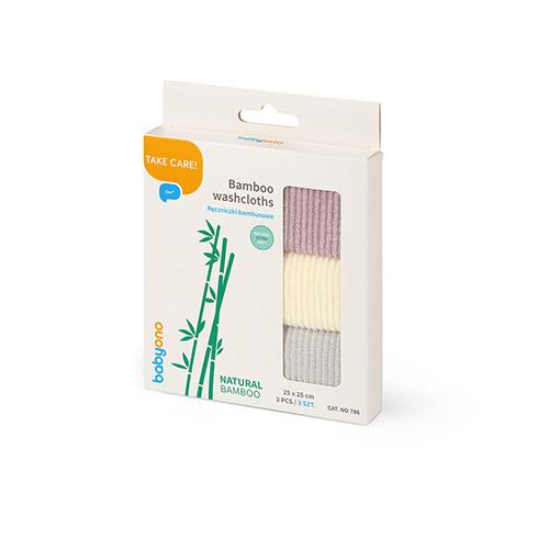 Miniaturka artykułu - BABYONO Ręczniki bambusowe Natural Bamboo (fioletowy, biały, szary), 3 szt.