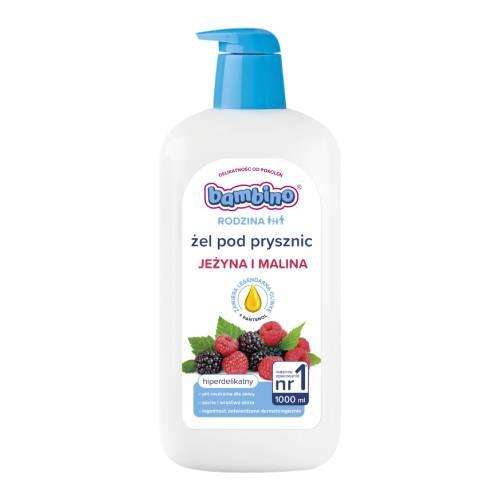 Miniaturka artykułu - Bambino Rodzina Żel pod prysznic Jeżyna i malina, 1000 ml USZKODZONA POMPKA