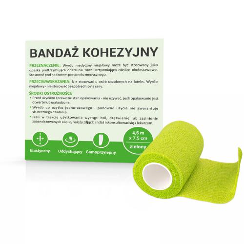Miniaturka artykułu - Bandaż Kohezyjny 4,5m x 7,5cm (ZIELONY)