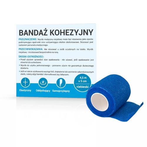 Miniaturka artykułu - Bandaż kohezyjny 4,5mx5cm kolor niebieski, 1szt.