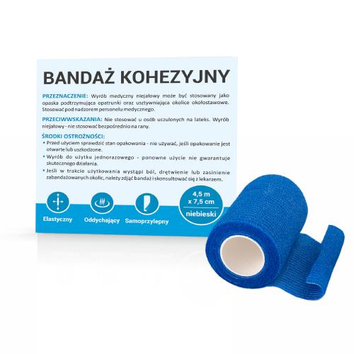 Miniaturka artykułu - Bandaż kohezyjny 4,5mx7,5cm kolor niebieski, 1szt.