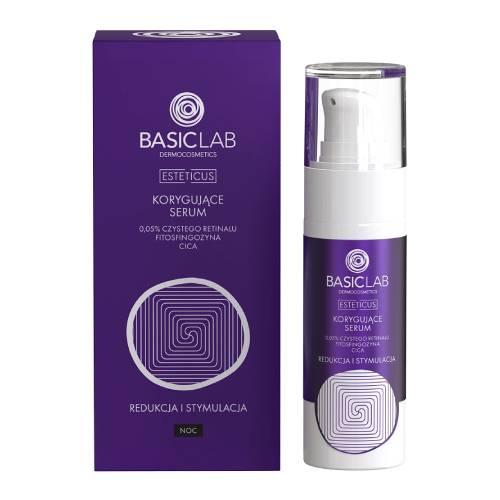 Miniaturka artykułu - BASICLAB Korygujące serum 0,05% czystego retinalu, fitosfingozyna, CICA, Redukcja i Stymulacja, 30ml