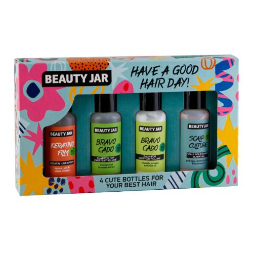 Miniaturka artykułu - BEAUTY JAR Zestaw prezentowy Have A Good Hair Day: Szampon 80ml + Odżywka 80ml + Keratynowy spray do włos&oacute;w 80ml + Oczyszczająca maska-peeling do sk&oacute;ry głowy 80ml