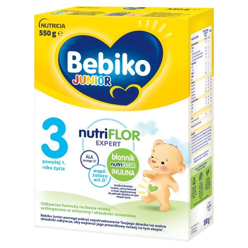 Miniaturka artykułu - Bebiko Junior 3 NutriFlor Expert Odżywcza formuła na bazie mleka dla małych dzieci powyżej 1. roku życia, 550 g