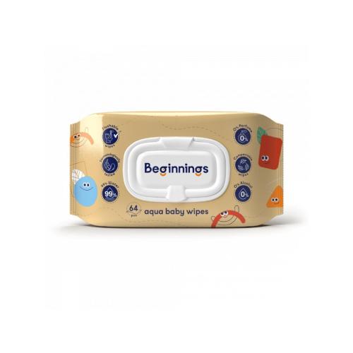 Miniaturka artykułu - Beginnings Chusteczki nawilżane spłukiwalne, 64szt.