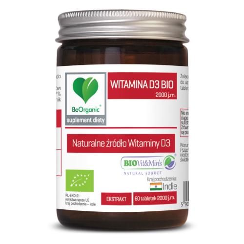 Miniaturka artykułu - BeOrganic Witamina D3 BIO 2000 j.m, 60 tabl.