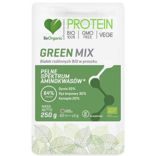 Miniaturka artykułu - BeOrganic Green Mix białek roślinnych BIO w proszku, 250 g