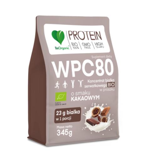 Miniaturka artykułu - BeOrganic Białko serwatkowe WPC 80 BIO o smaku kakaowym, 345 g