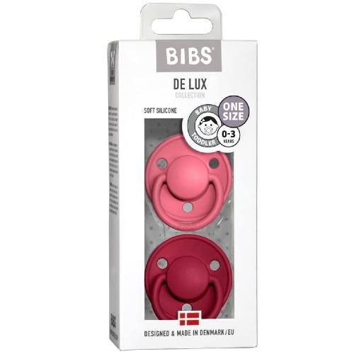 Miniaturka artykułu - BIBS smoczek uspokajający DE LUX ONE SIZE 0-3 lat 2- PACK CORAL & RUBY, silikonowy