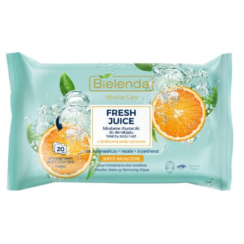 Miniaturka artykułu - BIELENDA FRESH JUICE Chusteczki micelarne POMARAŃCZA, 20szt.