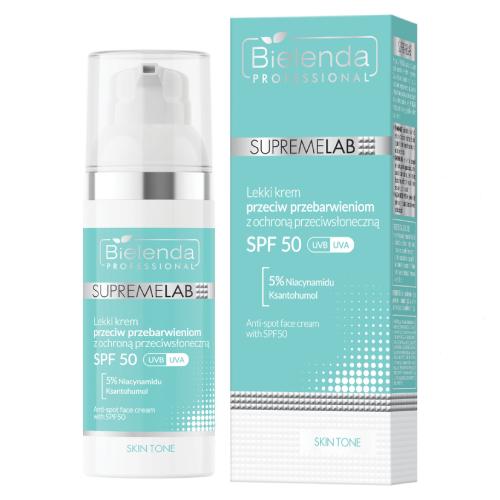Miniaturka artykułu - Bielenda Professional Supremelab SPF50 Lekki krem przeciw przebarwieniom z ochroną przeciwsłoneczną, 50 ml
