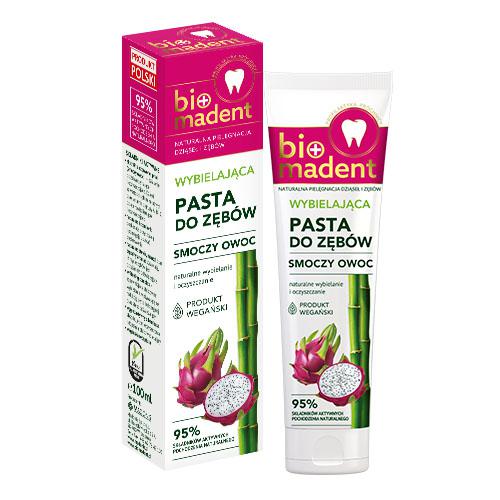 Miniaturka artykułu - BIO MADENT Wybielająca pasta do zęb&oacute;w Smoczy Owoc z węglem drzewnym z bambusa, 100ml