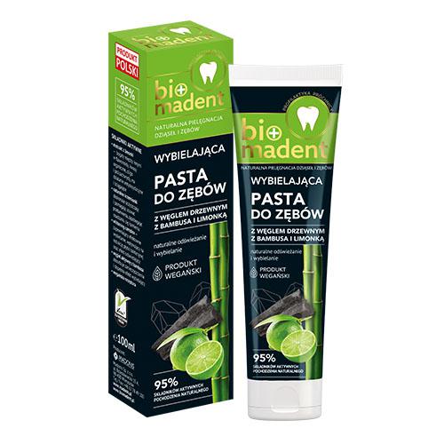 Miniaturka artykułu - BIO MADENT Wybielająca pasta do zęb&oacute;w z węglem drzewnym z bambusa i limonką, 100ml