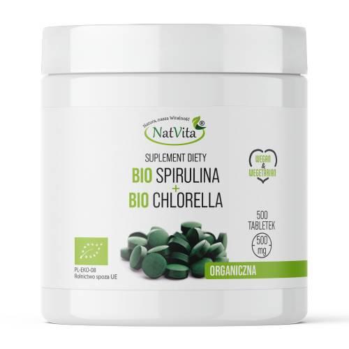 Miniaturka artykułu - NatVita Bio Spirulina + Chlorella 500 mg, 500 tabl.