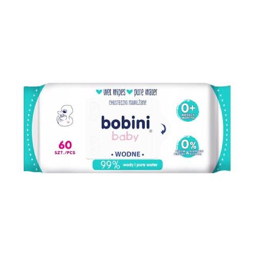 Miniaturka artykułu - BOBINI BABY Chusteczki nawilżane wodne, 60 sztuk