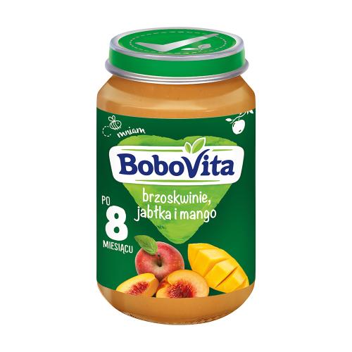 Miniaturka artykułu - BoboVita Brzoskwinie jabłka i mango po 8 miesiącu, 190 g