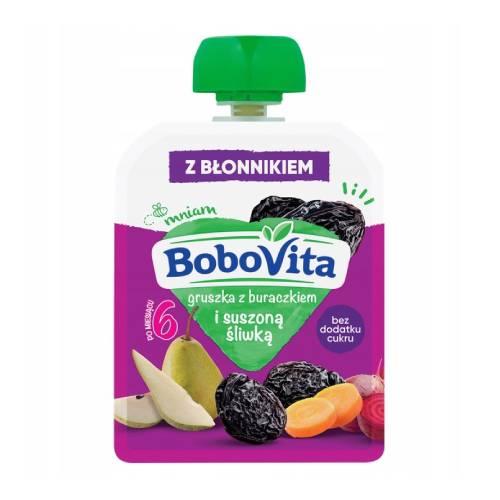 Miniaturka artykułu - BoboVita Mus gruszka z buraczkiem i suszoną śliwką po 6. miesiącu, 80 g