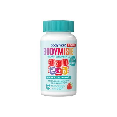 Miniaturka artykułu - Bodymax Bodymisie Wapń + Witamina D3 żelki o smaku truskawkowym, 50 szt. - suplement diety z witaminami dla dzieci