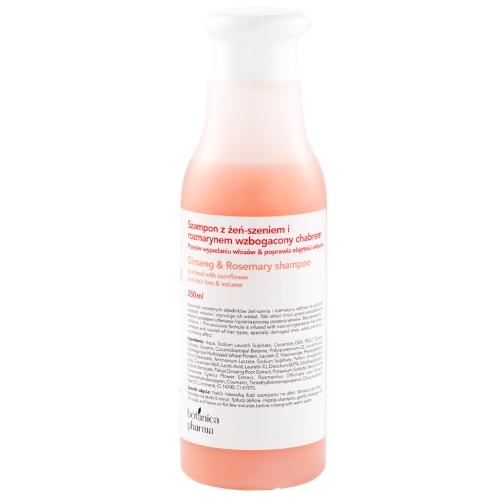 Miniaturka artykułu - Botanicapharma Szampon przeciw wypadaniu włos&oacute;w z żeń-szeniem rozmarynem i chabrem, 250 ml