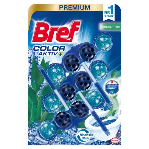 Miniaturka artykułu - Bref Color Aktiv+ Zawieszka myjąco-zapachowa do muszli WC eukaliptus, 3x50g