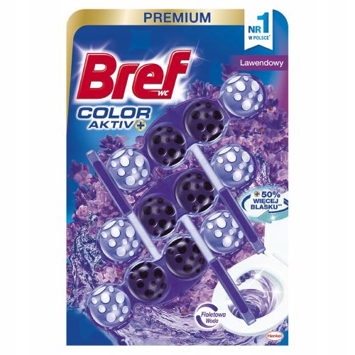 Miniaturka artykułu - Bref Color Aktiv+ Zawieszka myjąco-zapachowa do muszli WC lawenda, 3x50g
