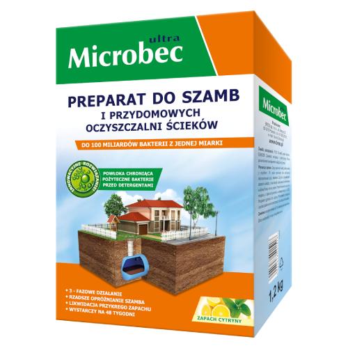 Miniaturka artykułu - Bros Microbec Ultra Preparat do szamb i przydomowych oczyszczalni ściek&oacute;w, zapach cytryny, 1,2 kg