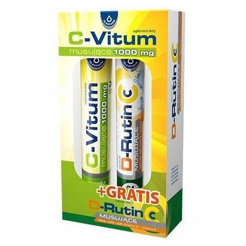 Miniaturka artykułu - C-Vitum 1000mg, 20 tabletek musujących + D-Rutin CC, 20 tabletek musujących (dwupak)