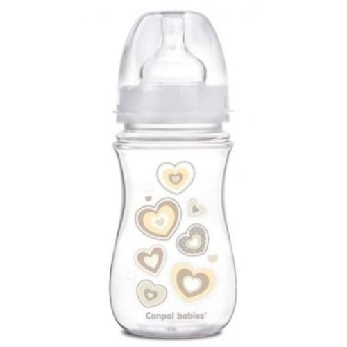 Miniaturka artykułu - CANPOL BABIES Butelka Antykolkowa 3m+ Beżowe Serca -240ml 35/217