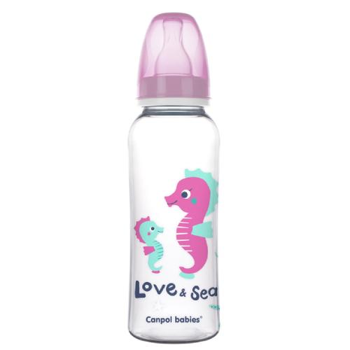 Miniaturka artykułu - CANPOL BABIES Butelka LOVE&SEA,12m+,r&oacute;żowa, koniki morskie 250ml 59/400