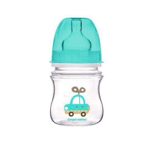Miniaturka artykułu - CANPOL BABIES Butelka szeroka antykolkowa 0m+ niebieski samoch&oacute;d,120 ml 35/205
