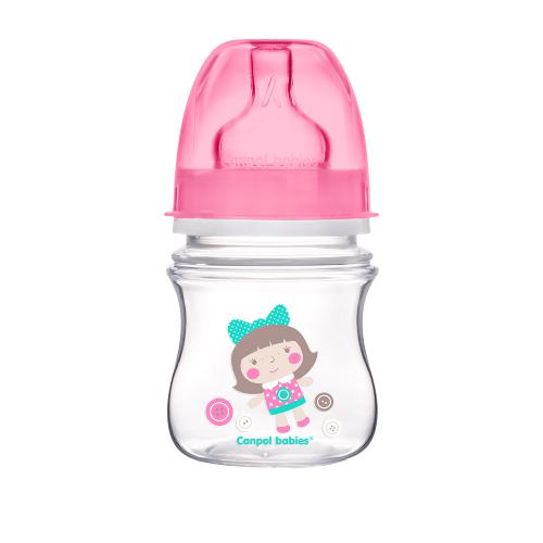 Miniaturka artykułu - CANPOL BABIES Butelka szeroka antykolkowa 0m+ r&oacute;żowa 35/205 120ml